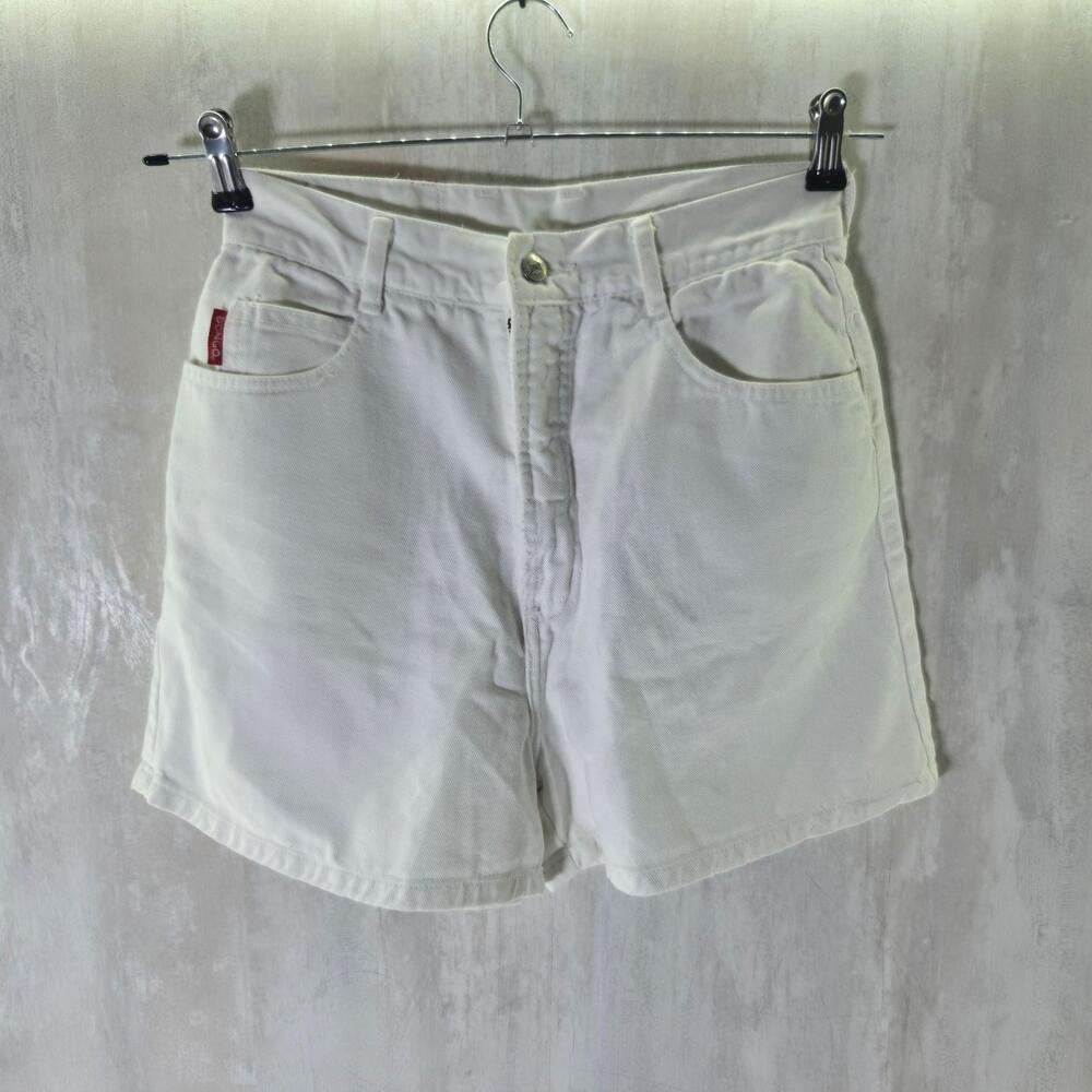 Vintage Bongo Shorts Juniors 9 White Denim High Rise Mom Fit Made In USA Logo